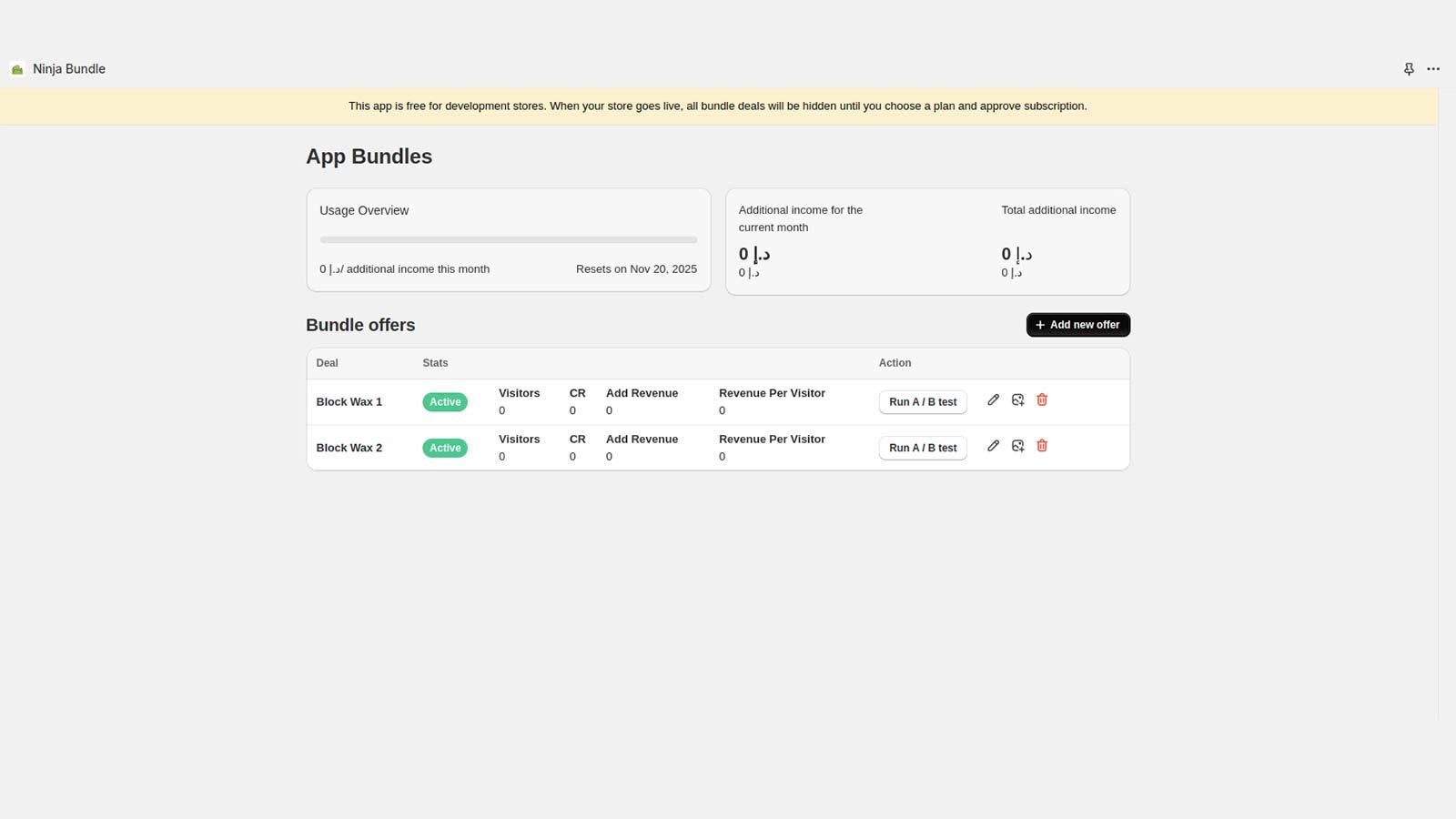 Bundles page with analytics.