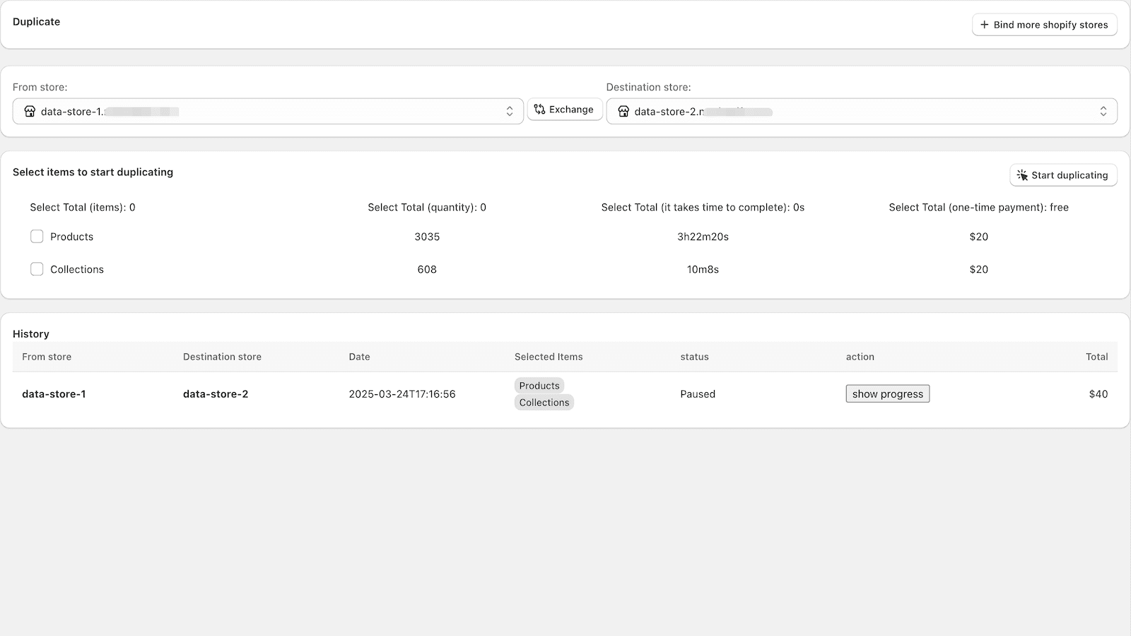 Quickly set up or duplicate stores