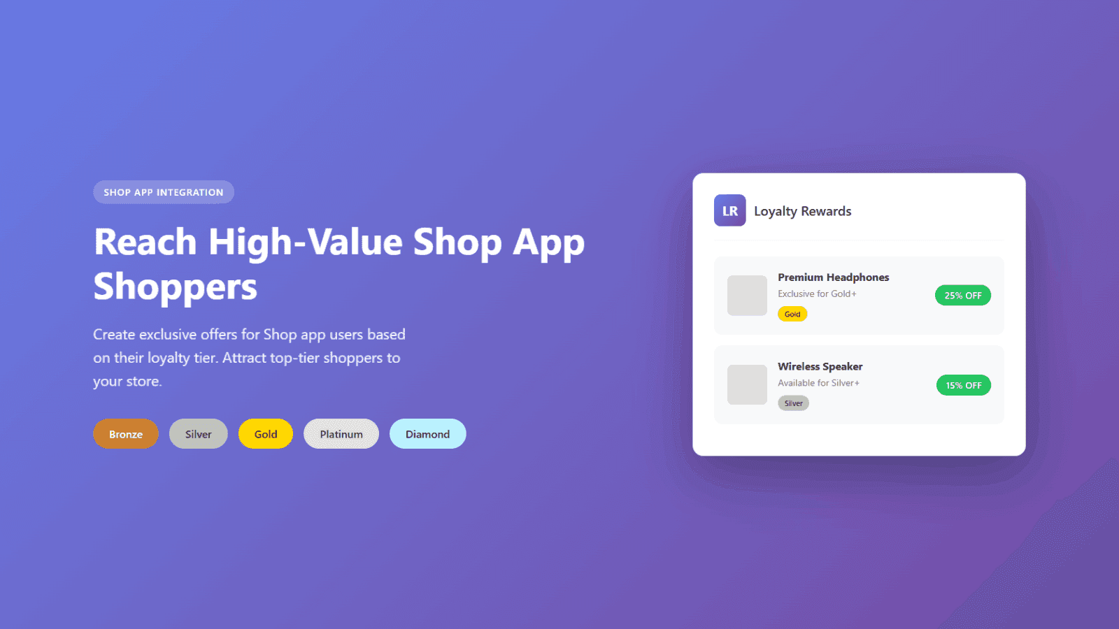 Loyalty Rewards app with tier-based offers for Shop app users