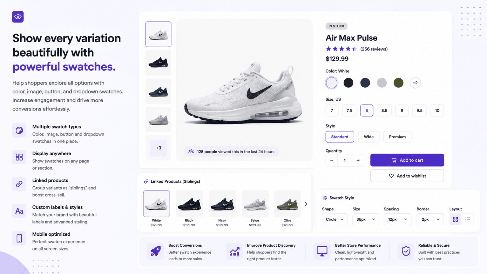Product page with image swatches for style selection
