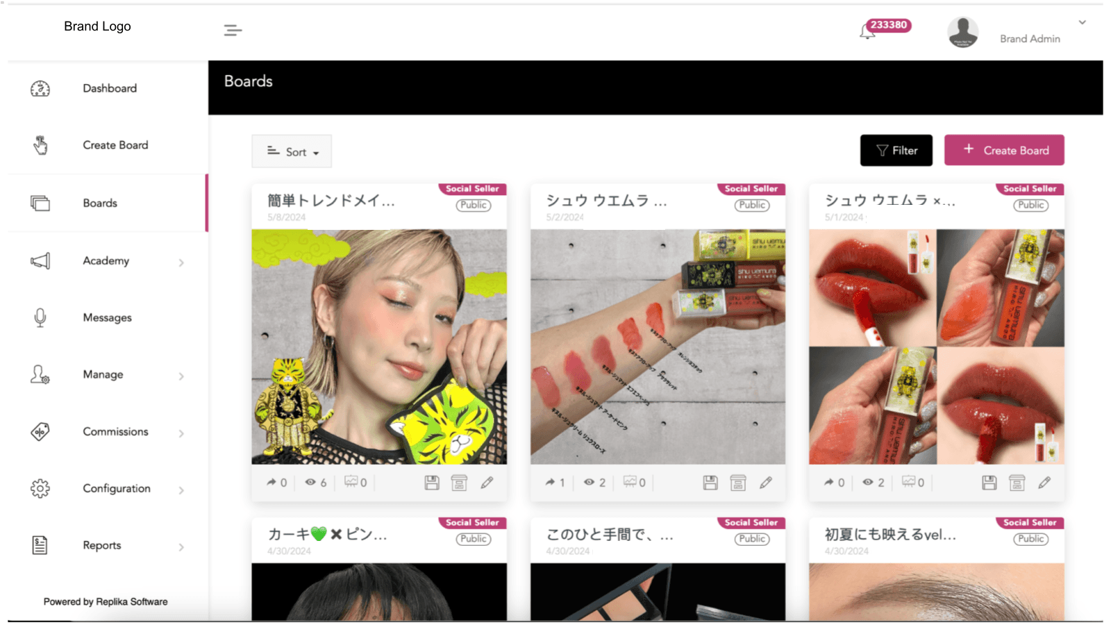 Brand Portal showing all links curated and shared by sellers