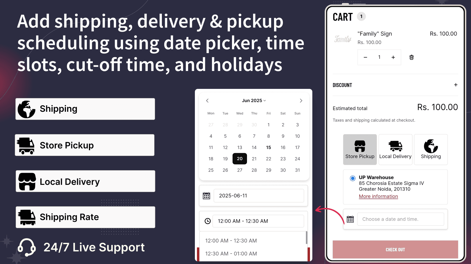 Block delivery dates, schedule pickup, set holiday delivery rule