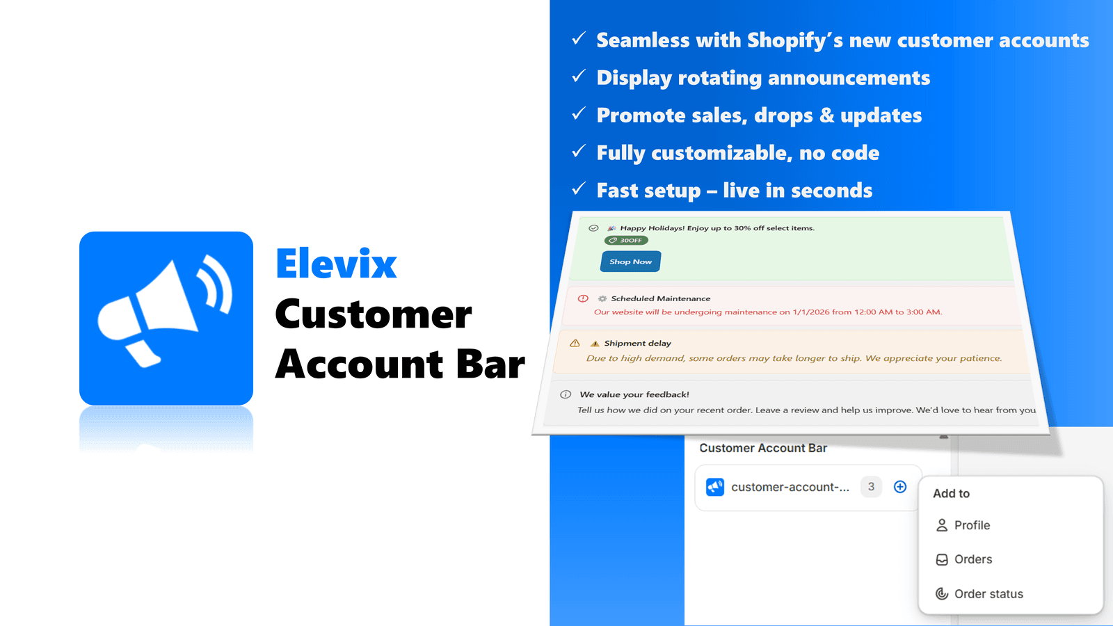 Elevix Customer Account Bar