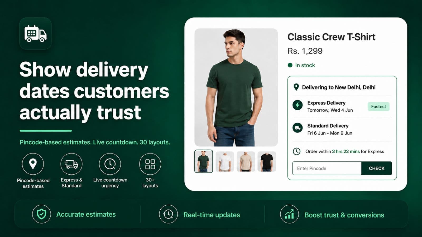 Delivery date widget showing Express and Standard delivery