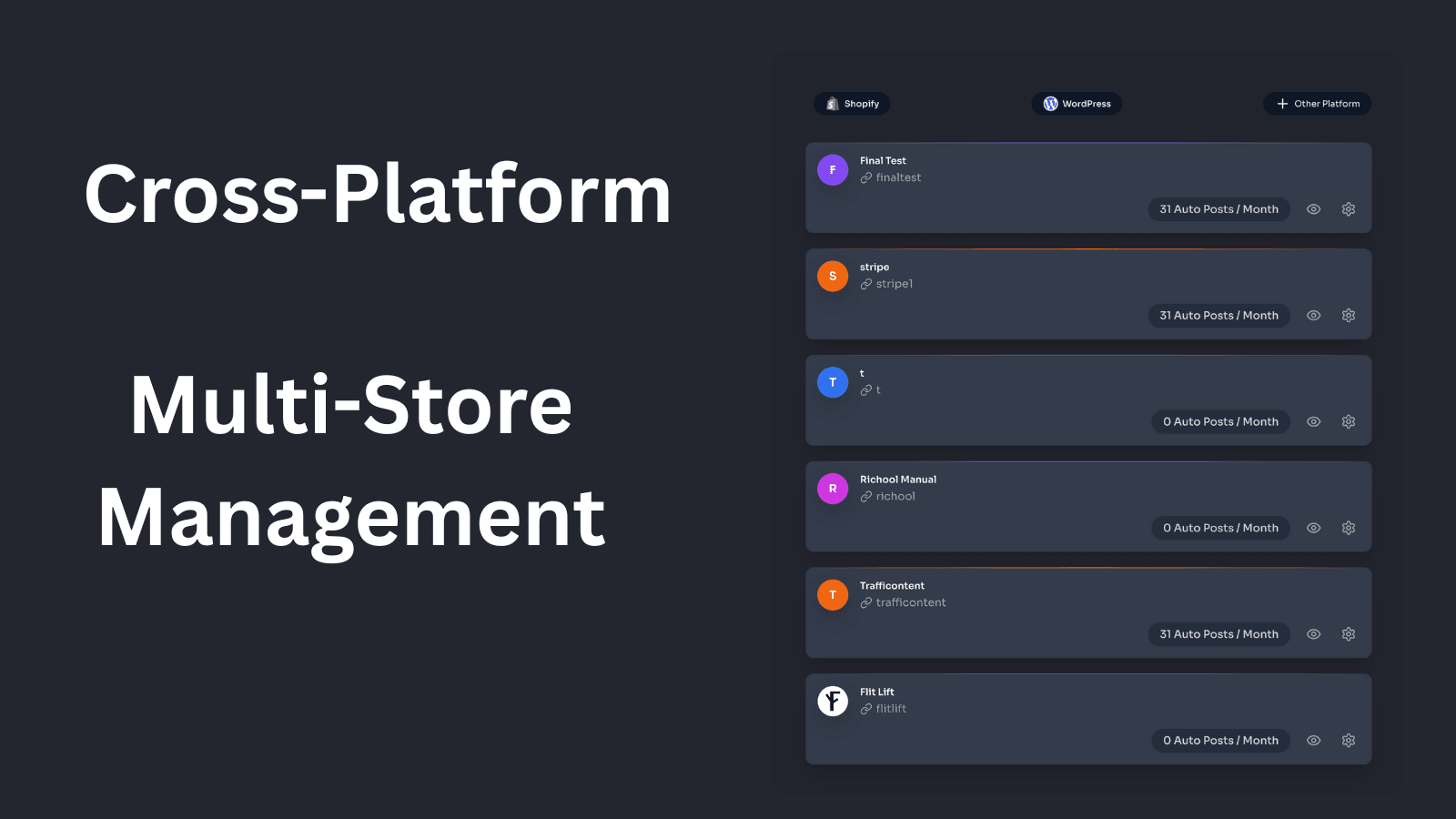 Works with Shopify, WordPress,Manage all your blogs and stores