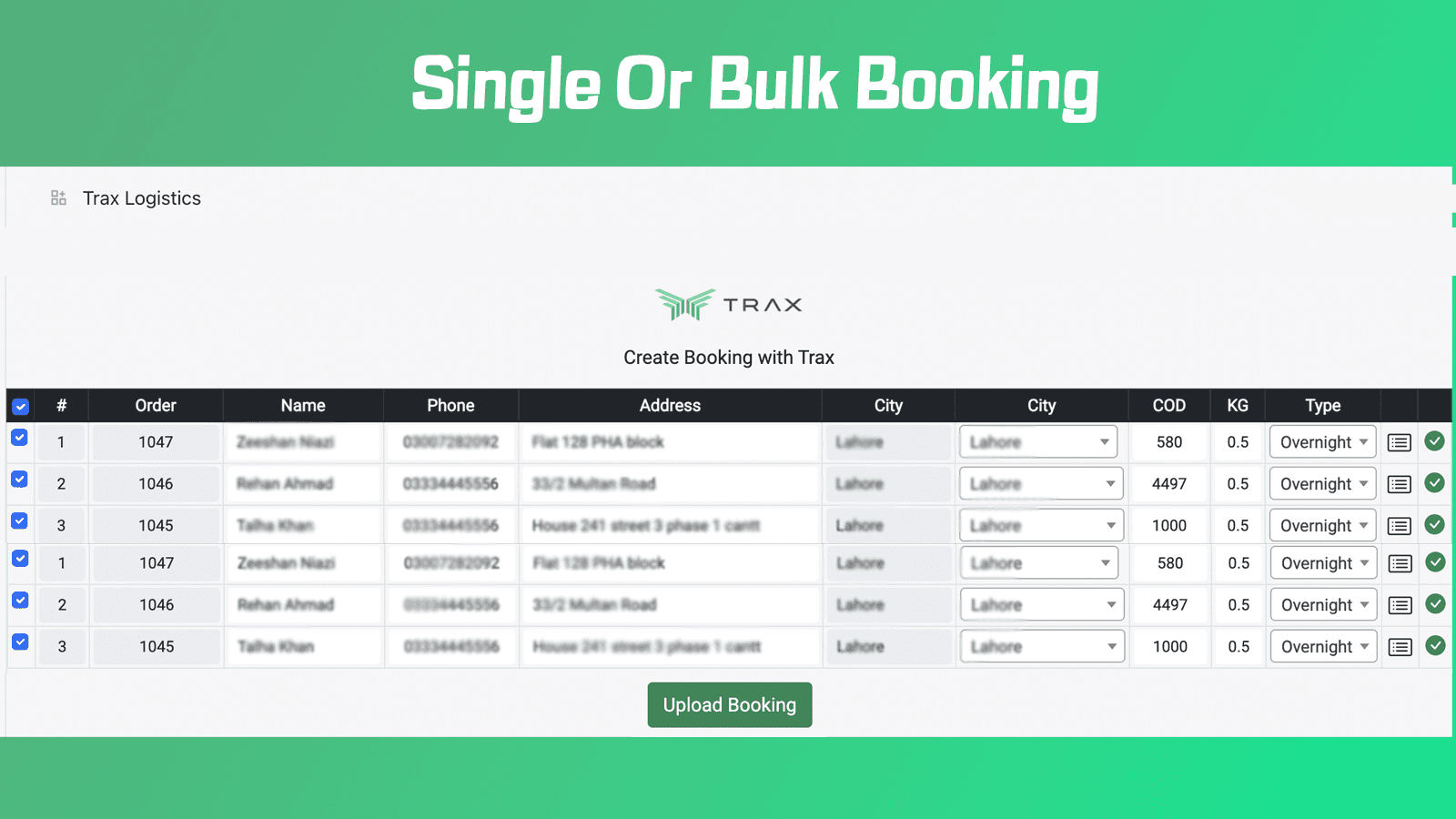 Single or Bulk Booking