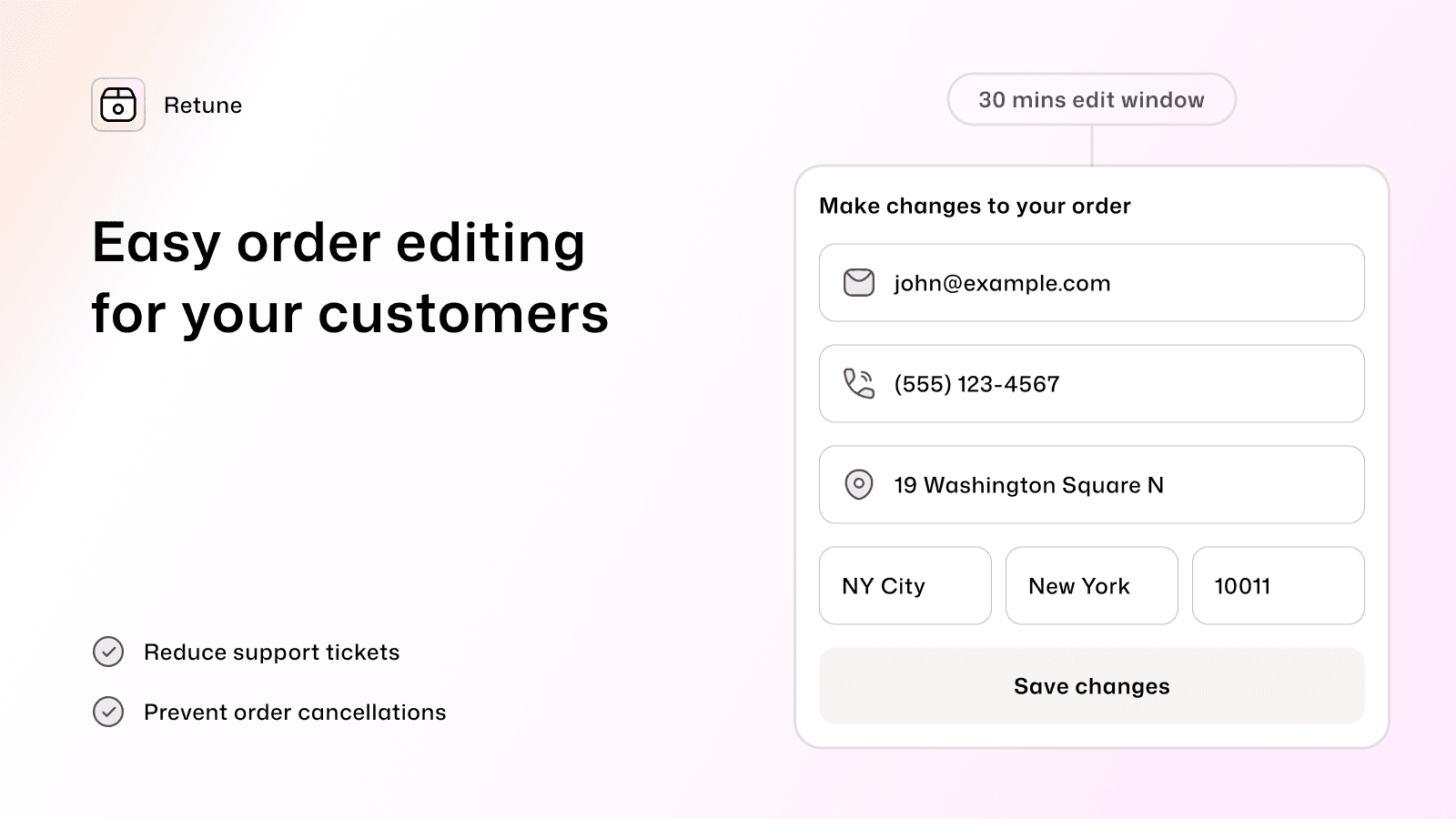 Screenshot showing customer order editing form
