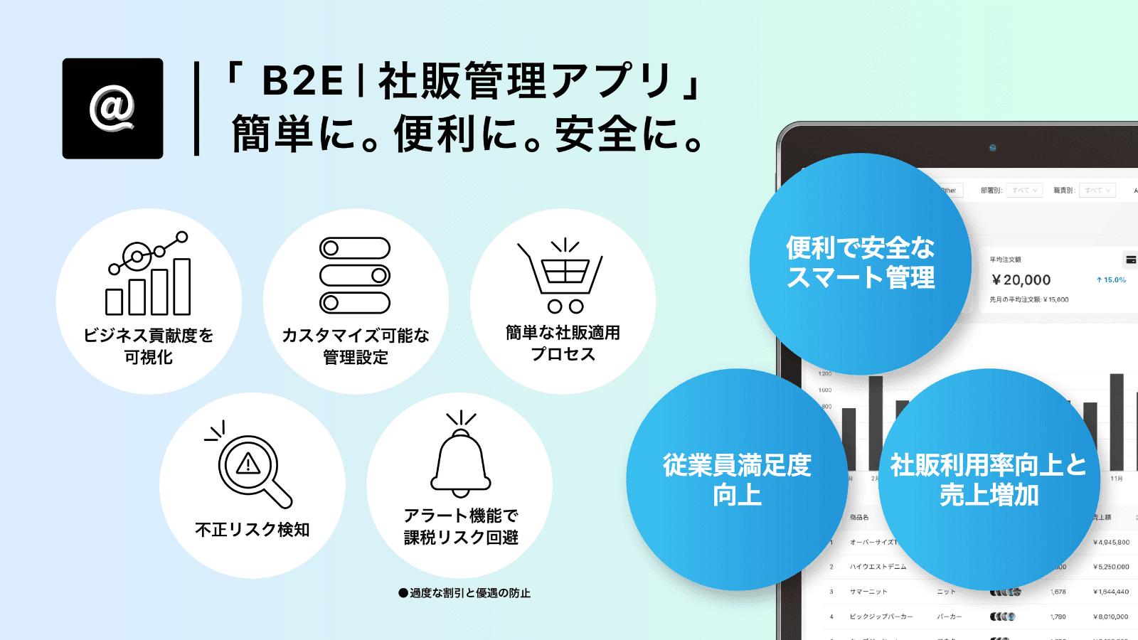 社員割引管理の新常識。B2E社販管理アプリひとつで。