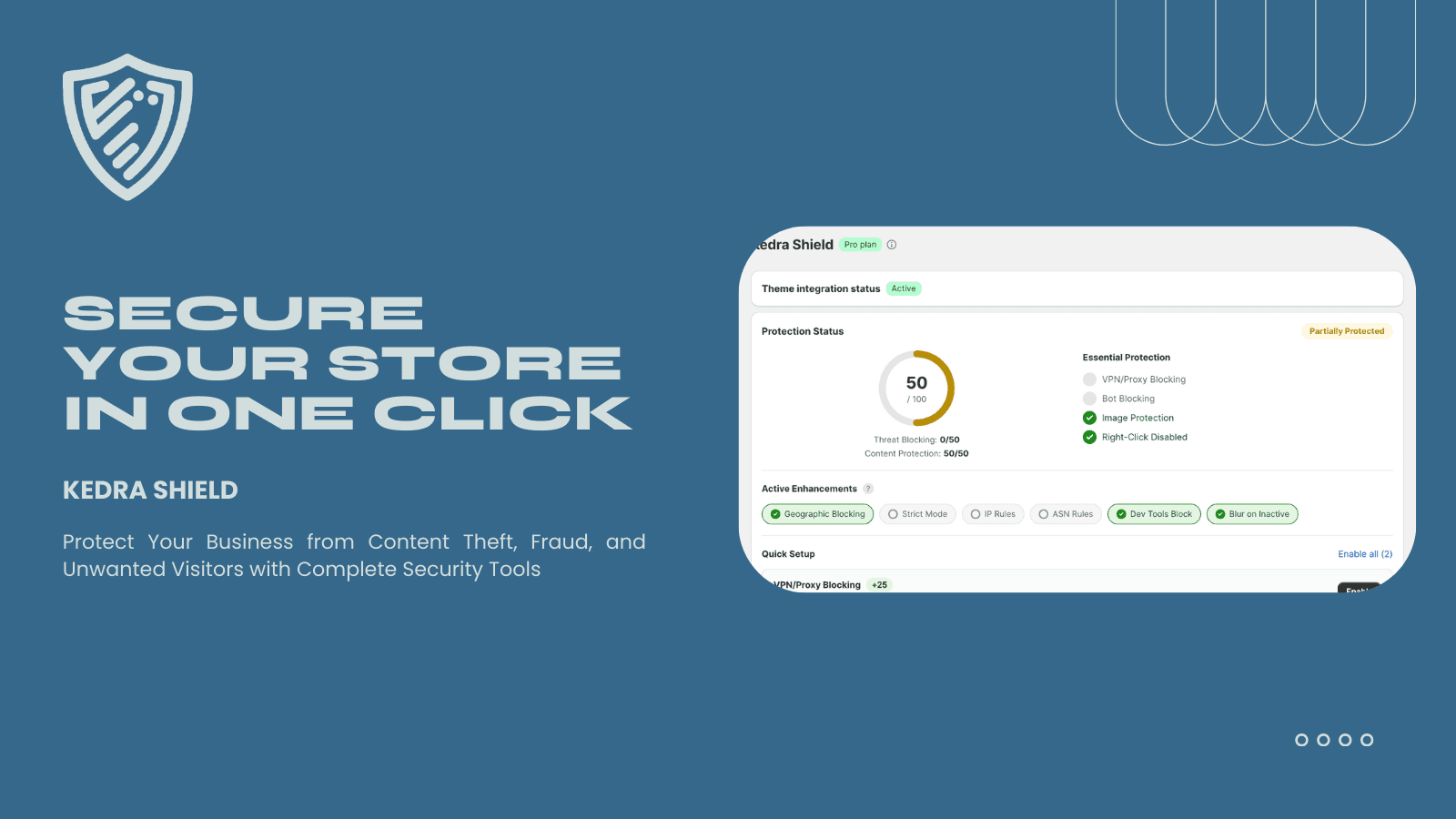 Fraud filter & IP blocker dashboard - Kedra Shopify app