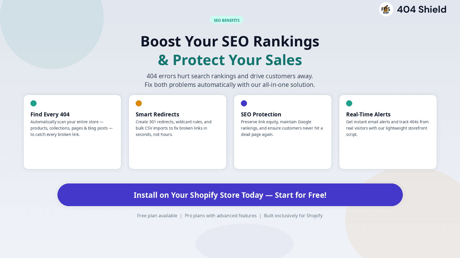 404 Shield SEO benefits and core features overview