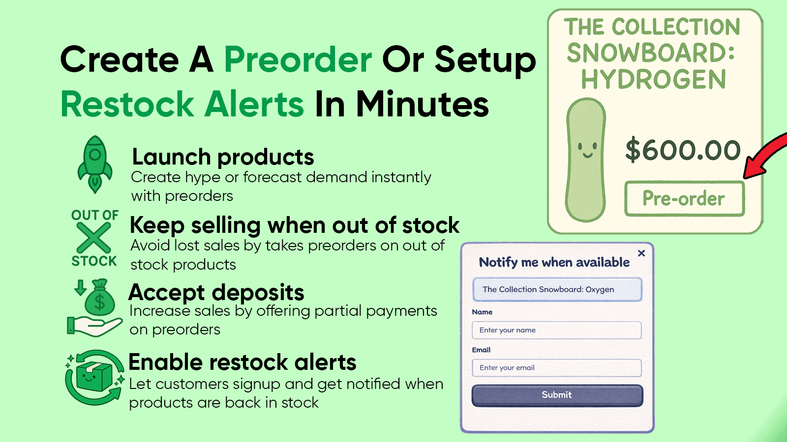 Create a preorder in minutes or enable notify me back in stock