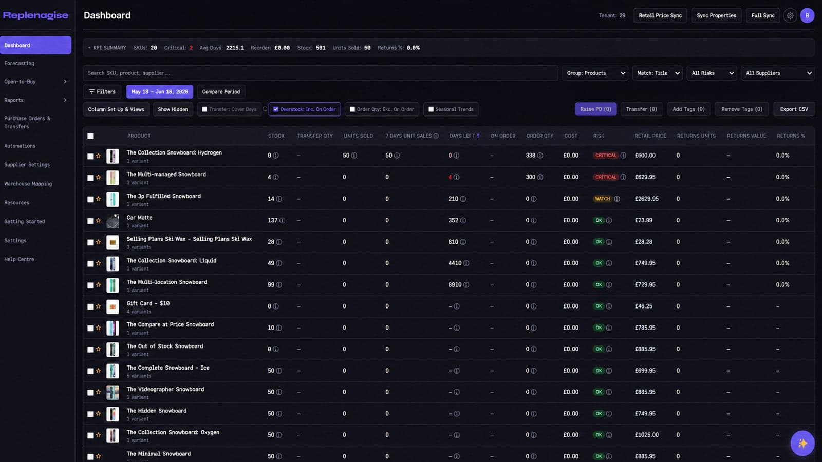 Replenagise Dashboard