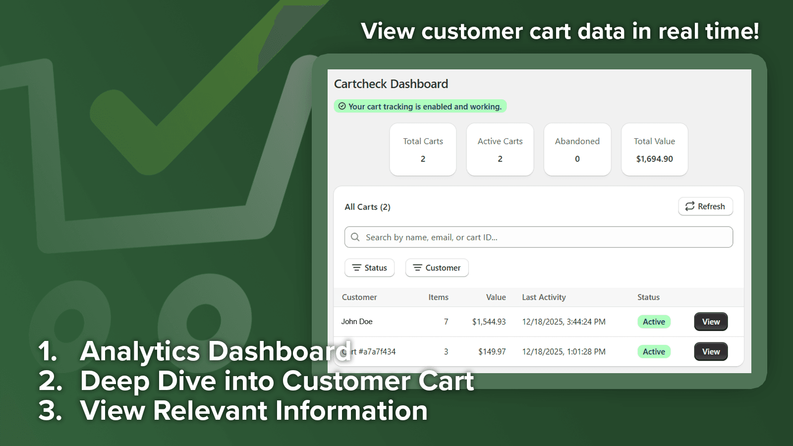 Cartcheck shows you individual cart information