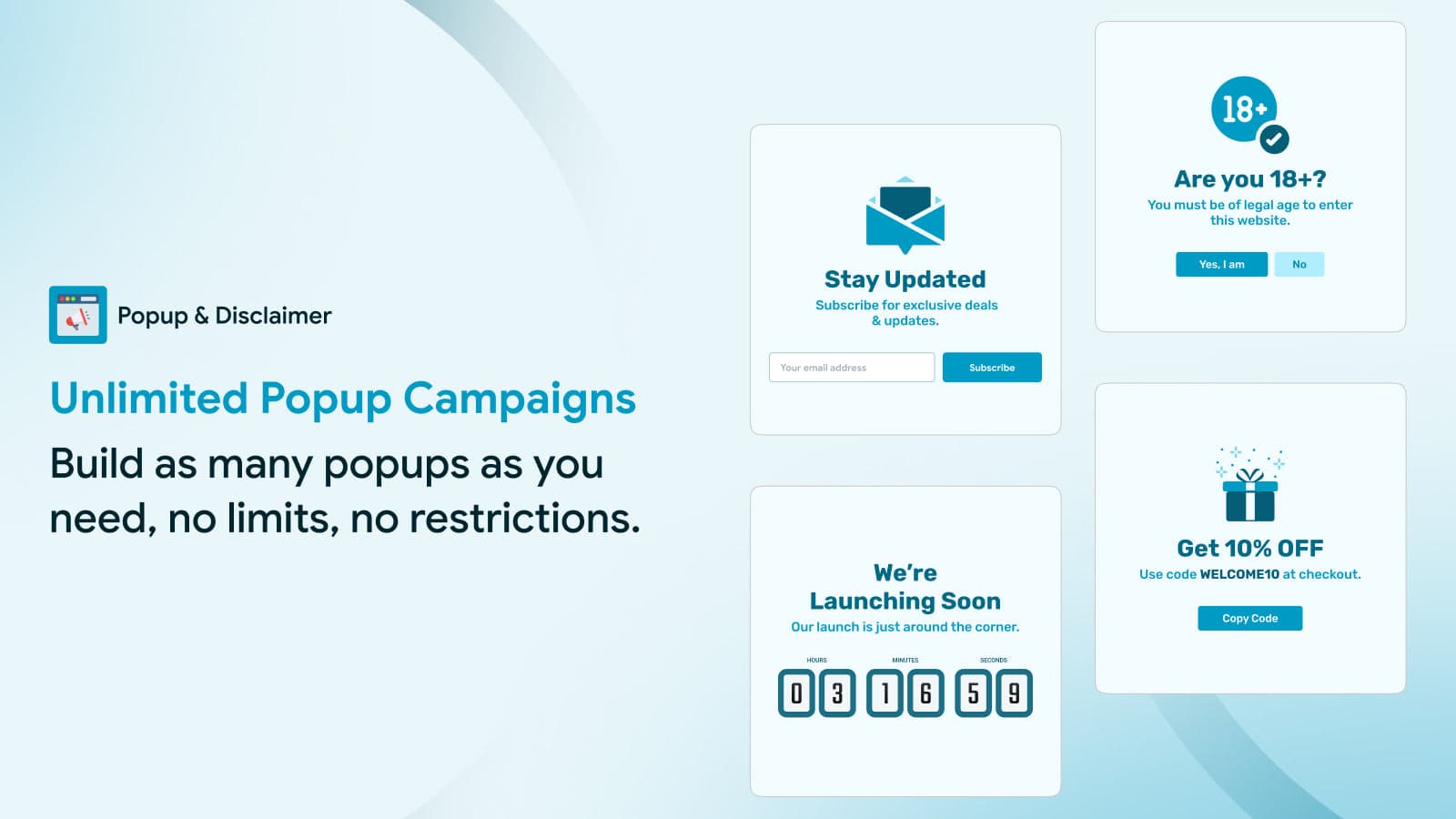 Create unlimited customized sales pop-ups for your Shopify store