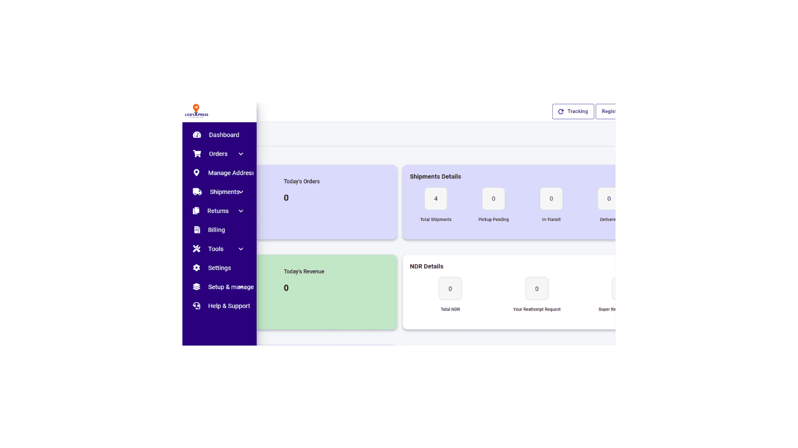 Dash board view of the customer