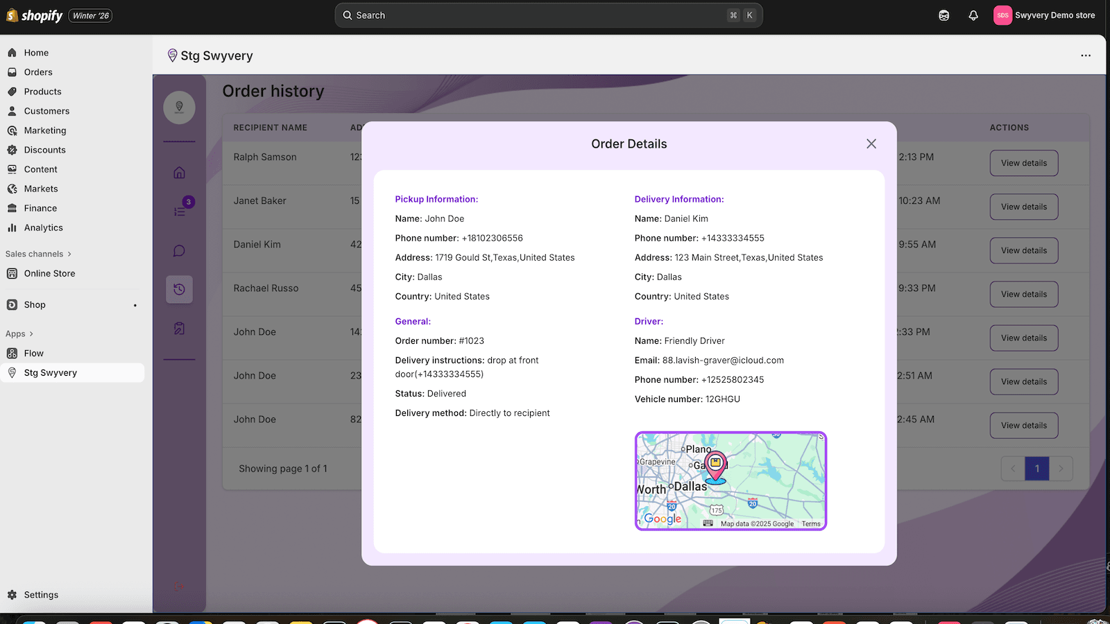 Swyvery Order details screen