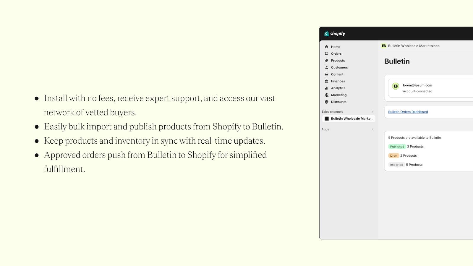 List of value propositions for Bulletin Wholesale Marketplace.