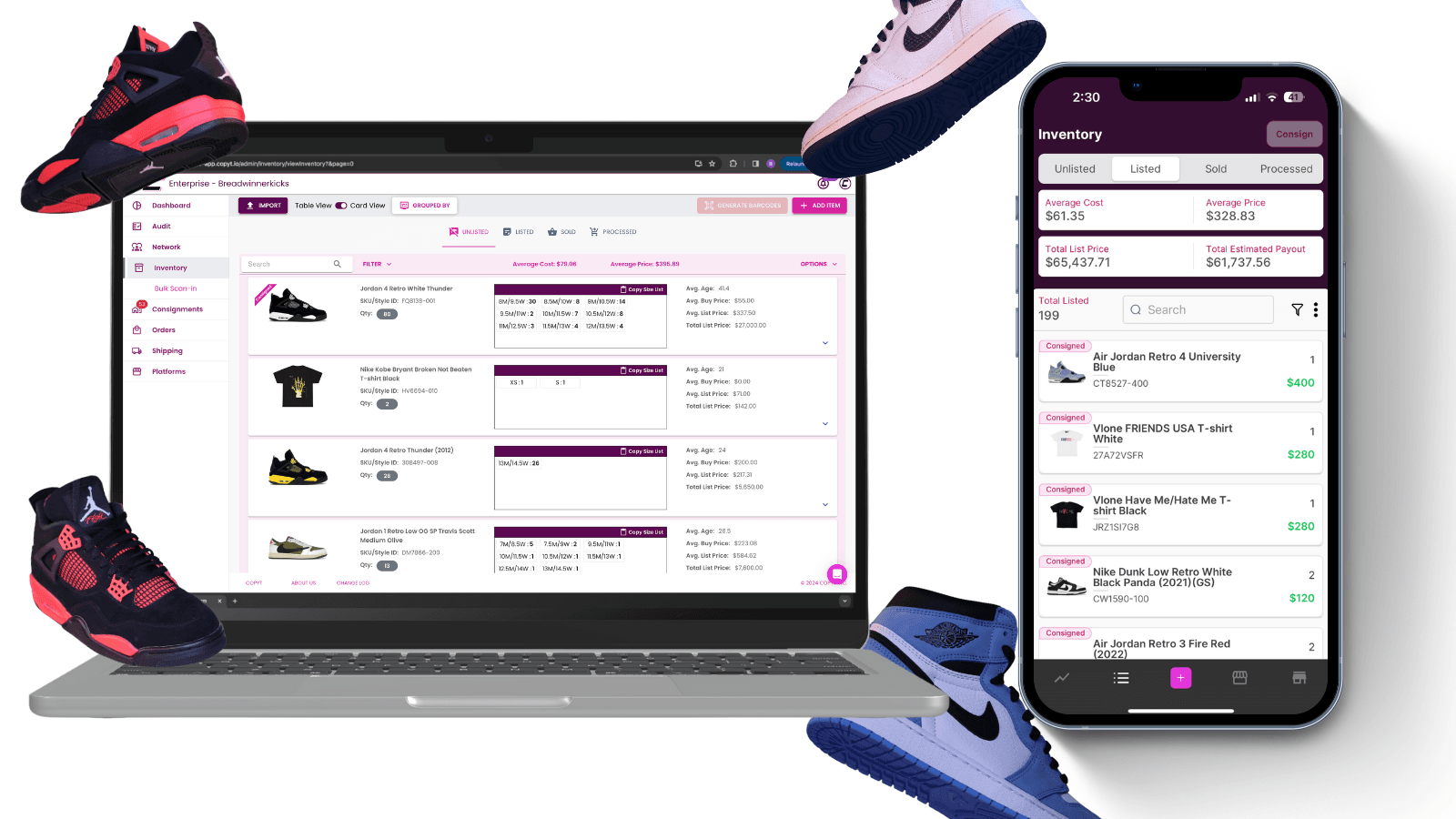 Inventory management on mobile and desktop