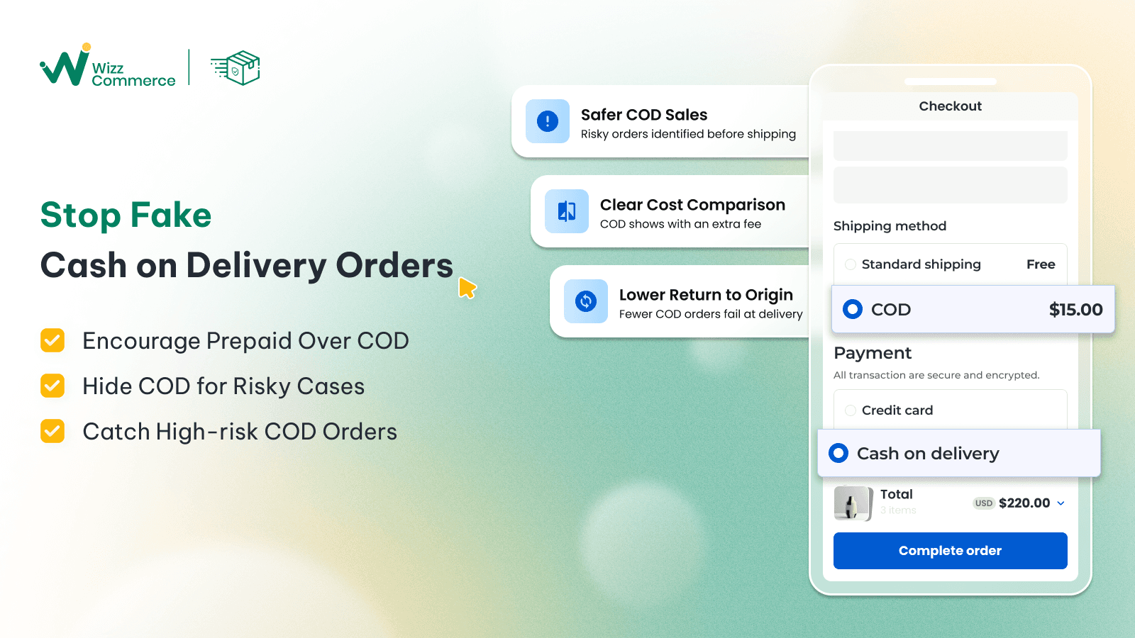 Advanced cash on delivery, show COD fee, fraud dectection