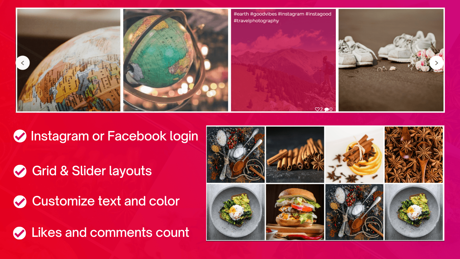 Raptor Instagram feed and slider pro