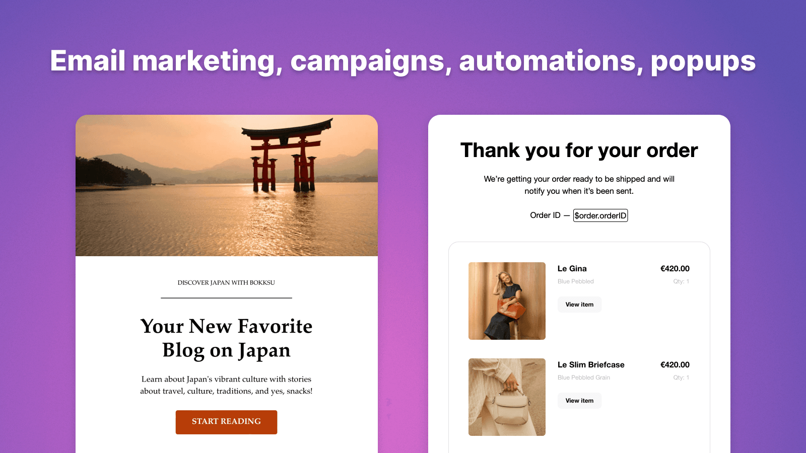 Email marketing / Newsletters / Email automations / Popups