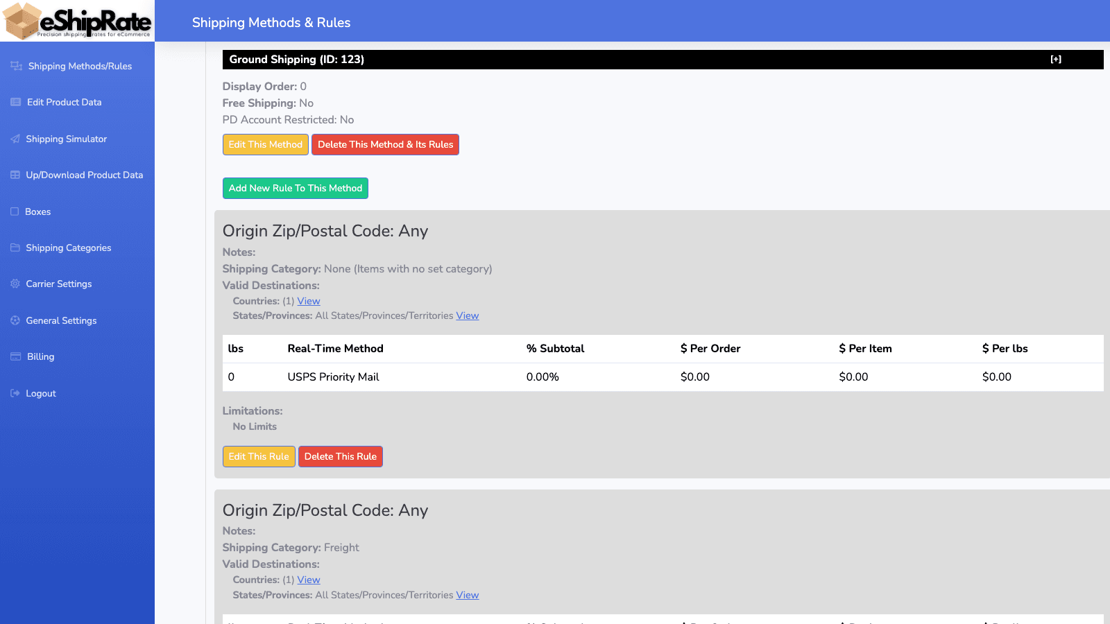 Set custom rules based on origin, category, weight, and more.