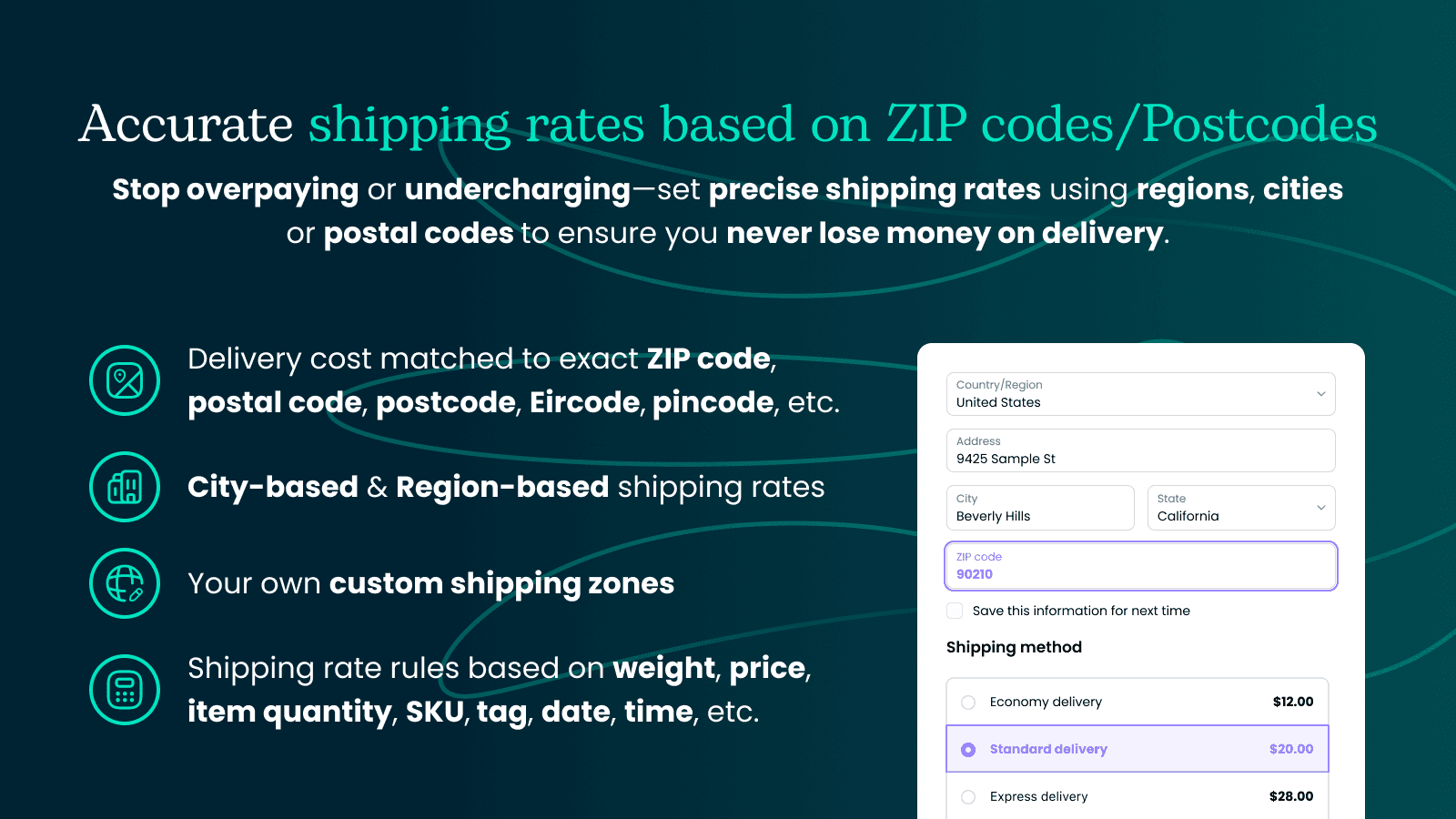Shopify shipping rates based on zip code postcode postal code