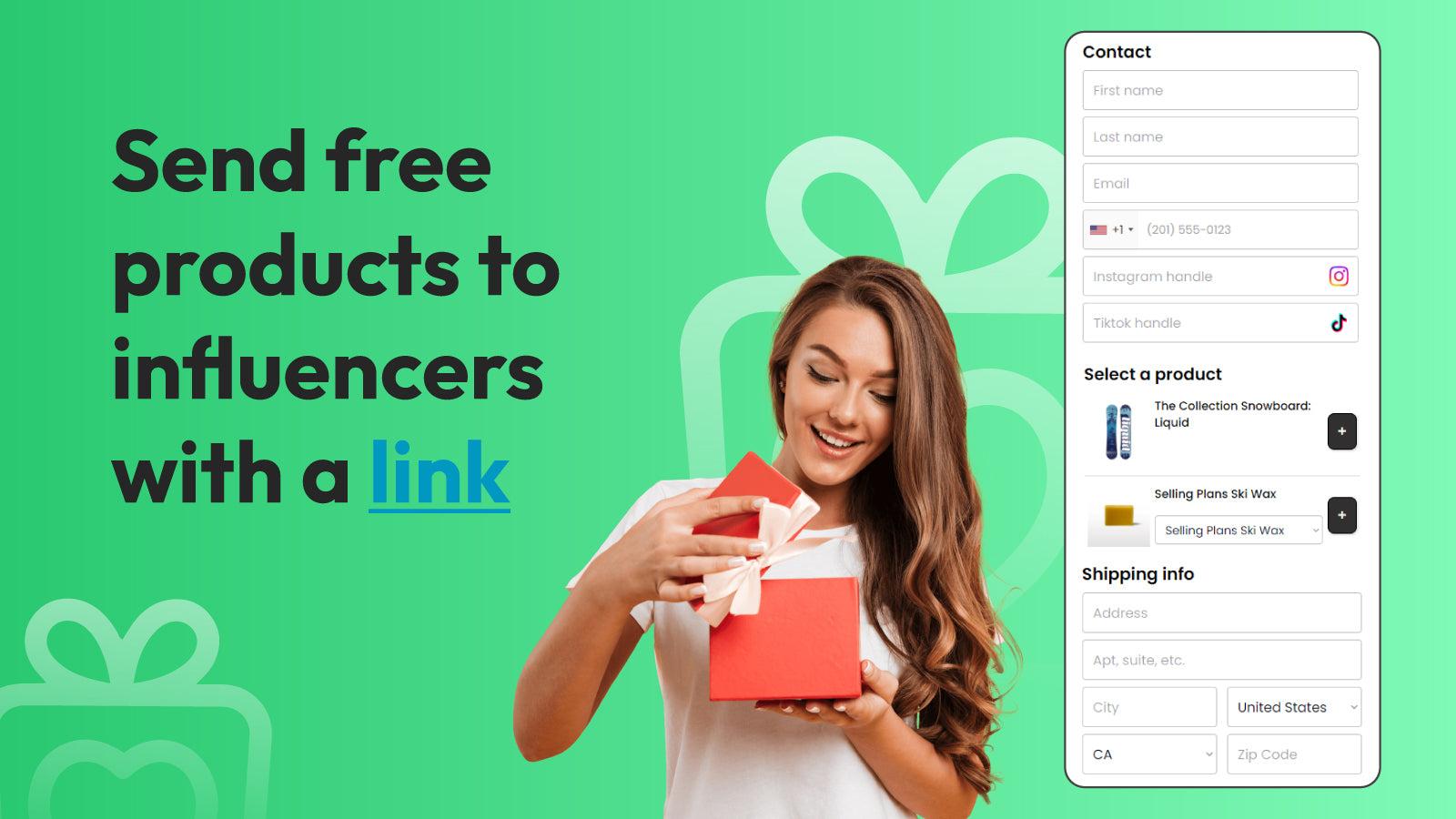 Send free products to influencers with a link