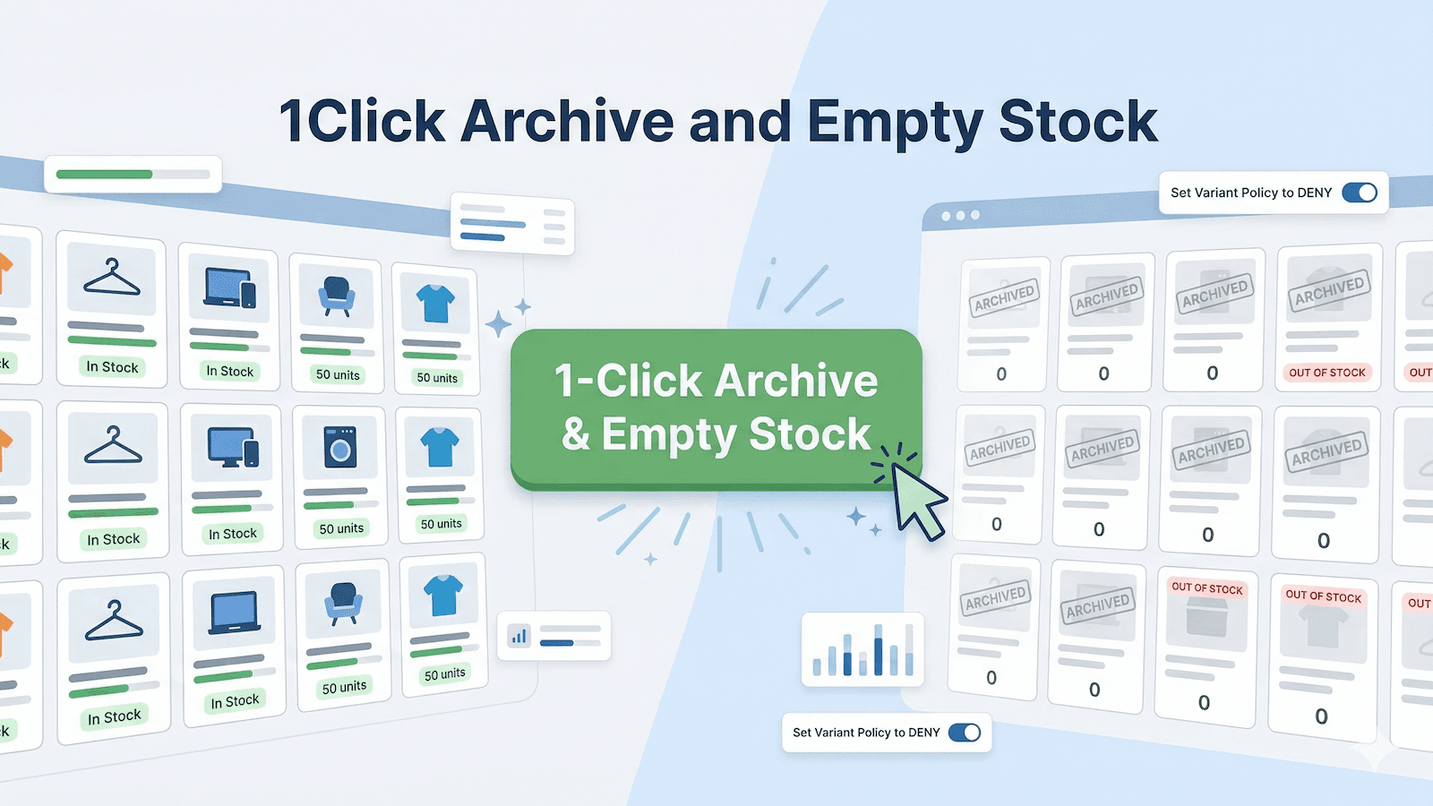 One click to set all stock to 0 and archive products