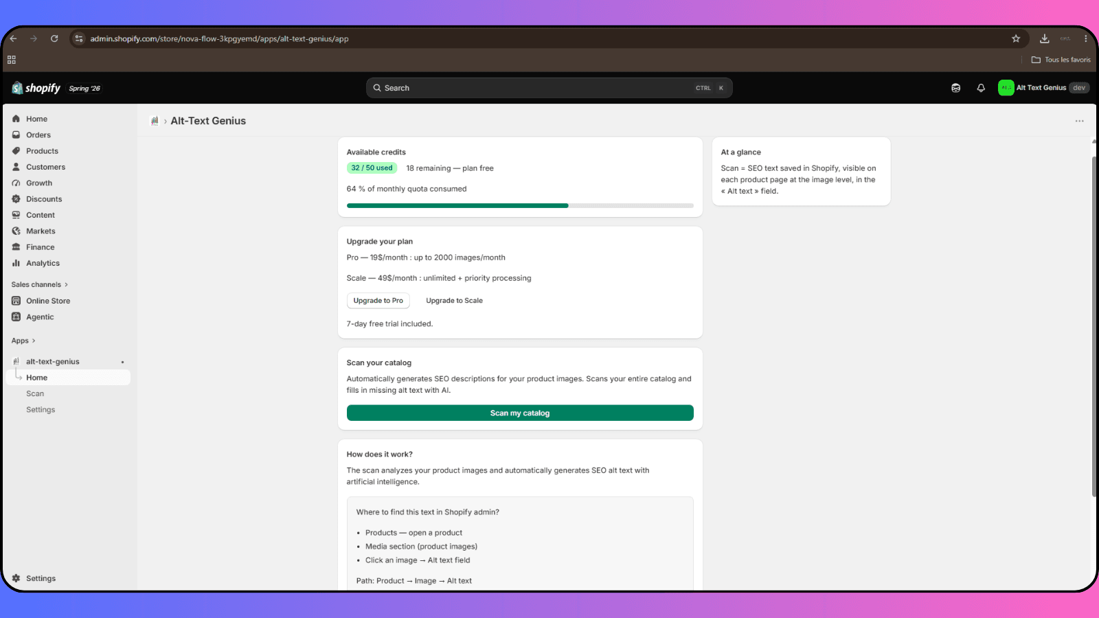 Alt Text Genius dashboard