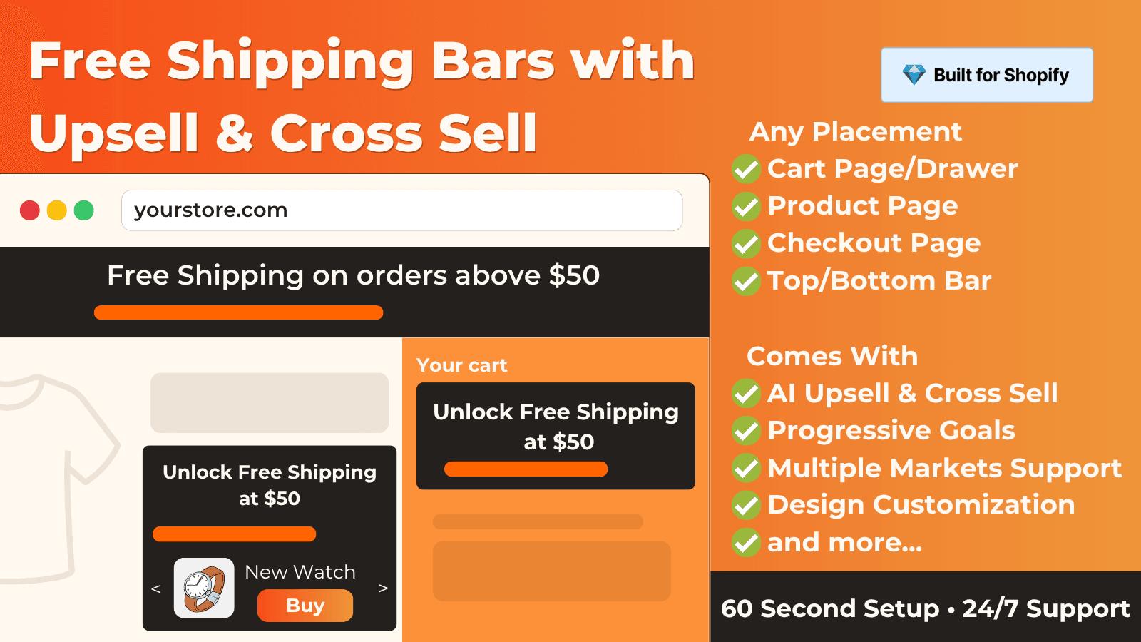 Add Free Shipping Upsell Bar to Shopify store and increase AOV