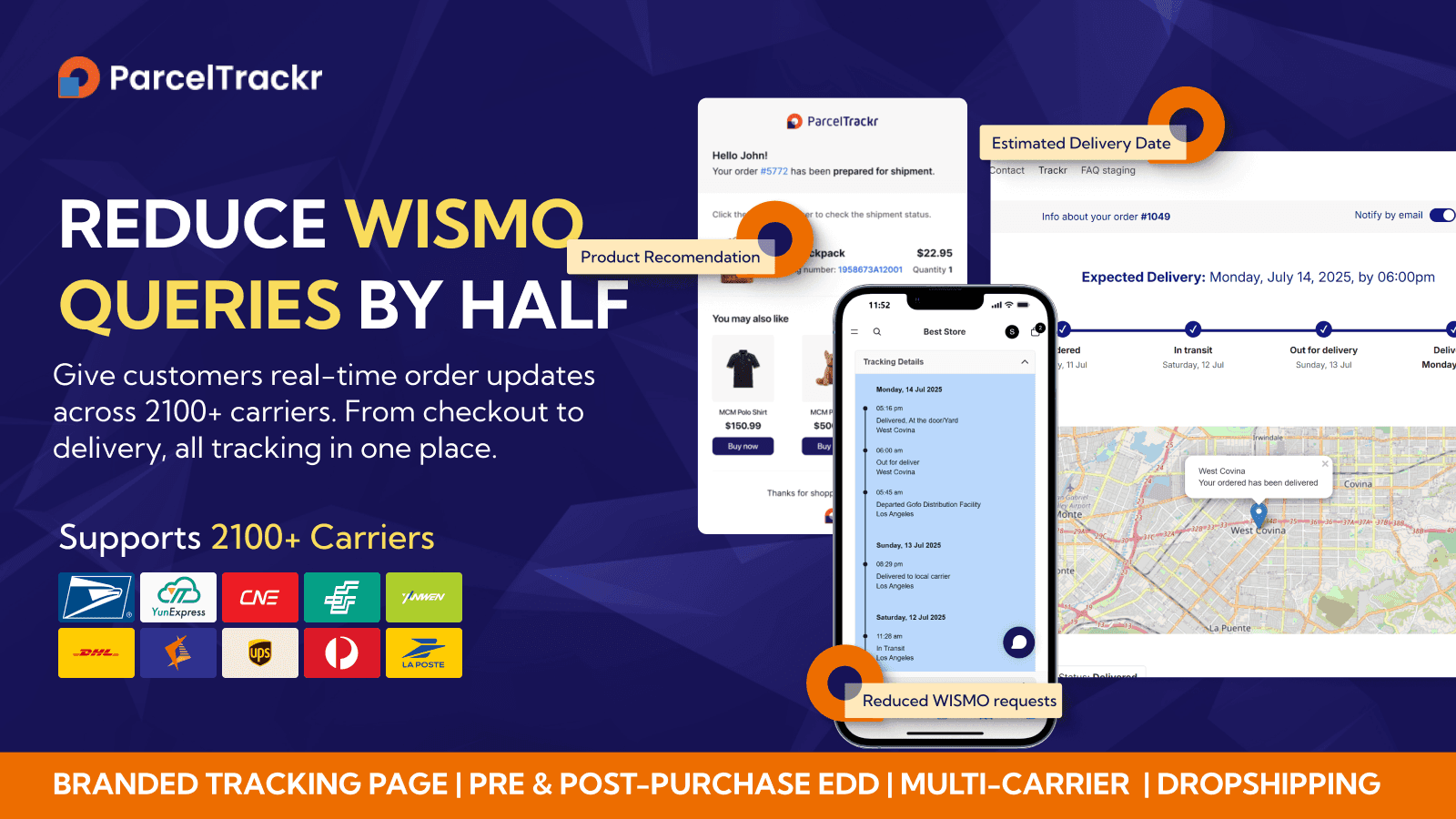 Order tracking app with branded tracking page & 2100+ carriers
