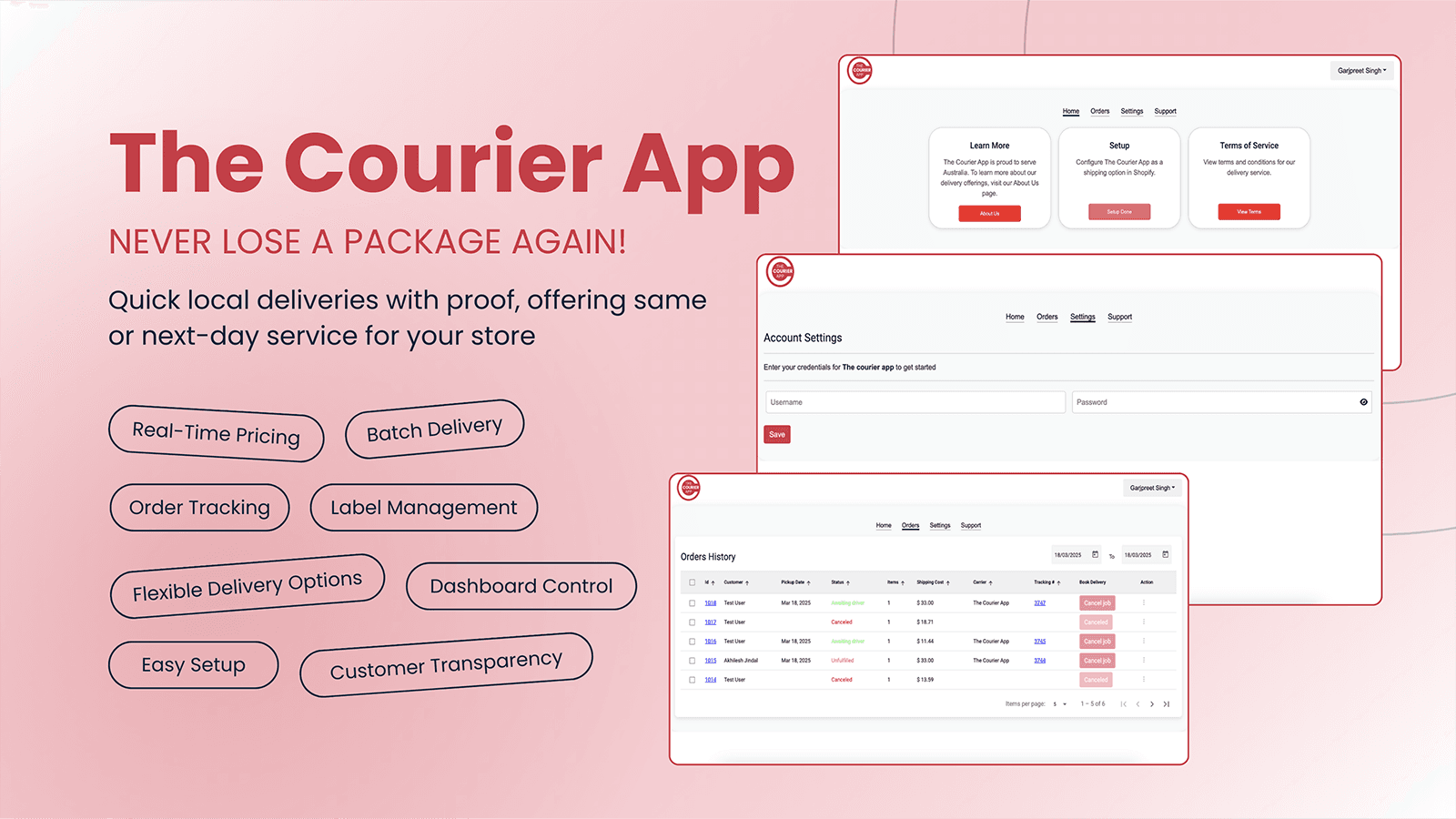 Features of courier app
