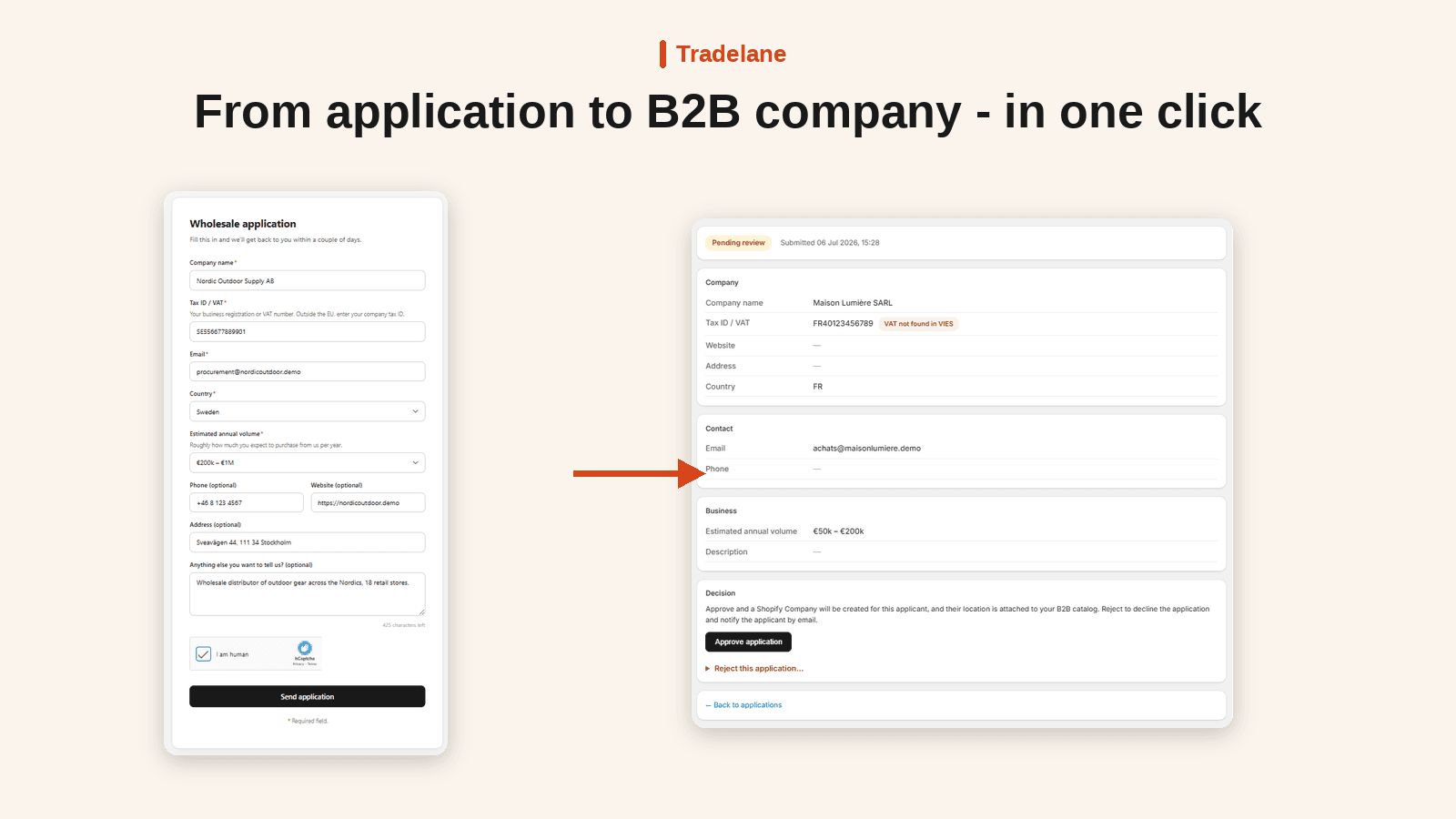 From application to approved B2B company in one click