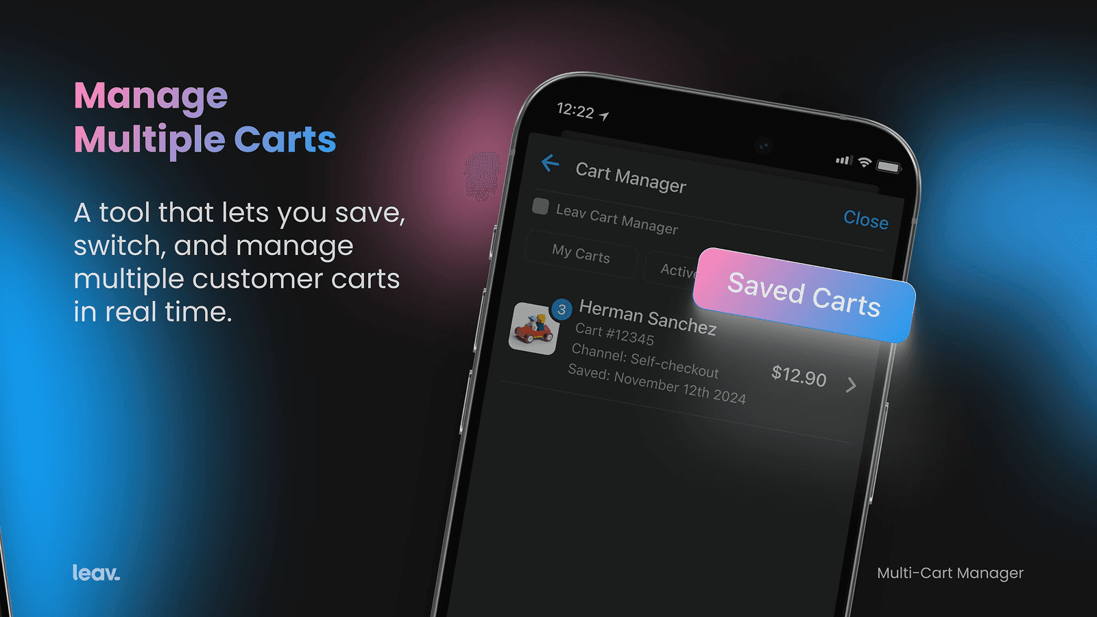 Cart Manager for POS, mobile view of a cart saved