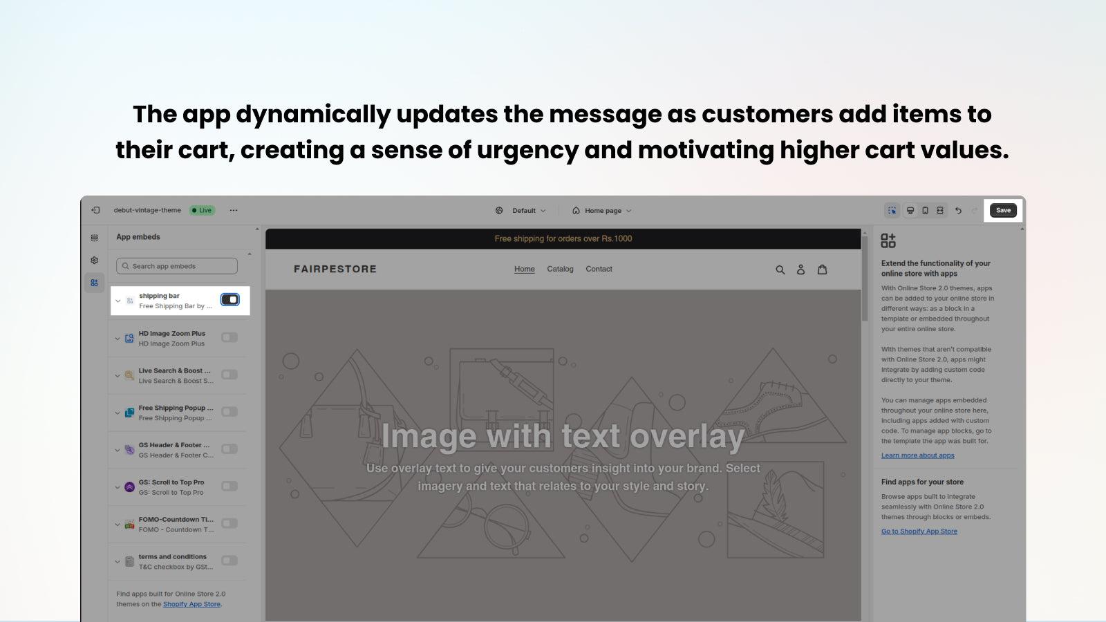Shipping bar with dynamic message updates