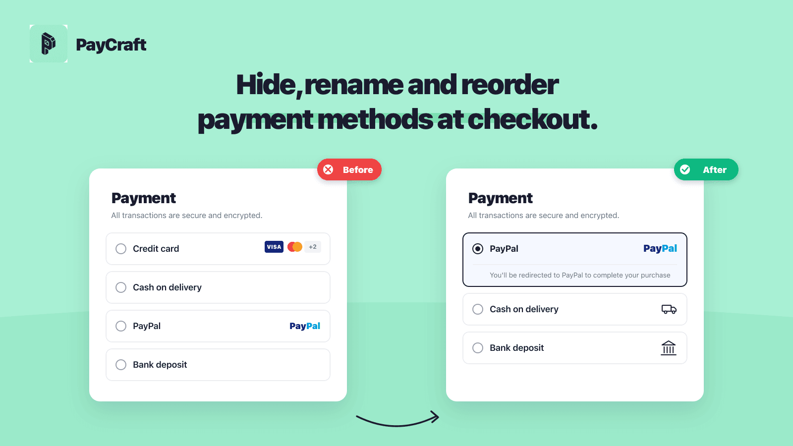 PayCraft feature banner: Customize your checkout payments
