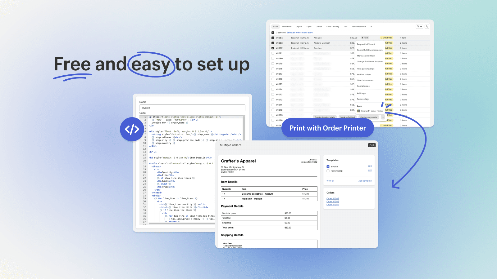 Order printer, free and easy to set up.