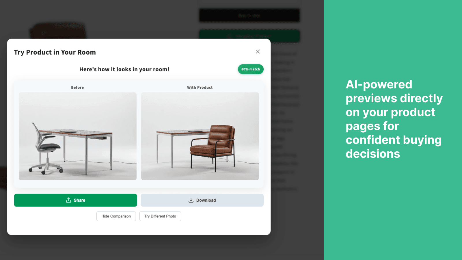 AI-powered previews directly on your product pages for confident