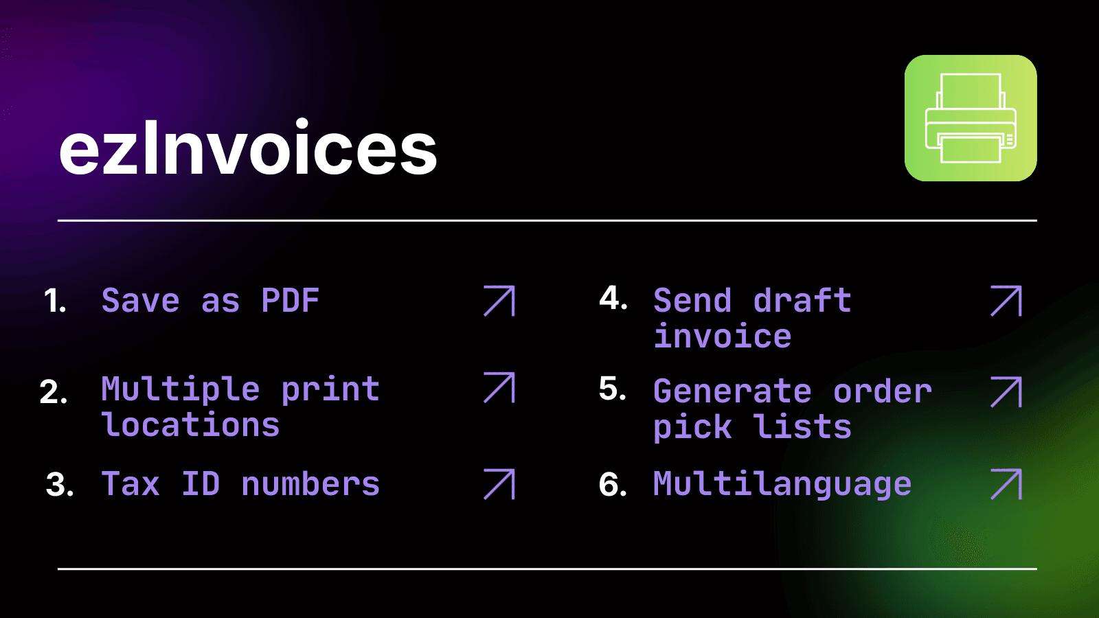 Save & print pdf, tax id numbers, upload logo, tracking info