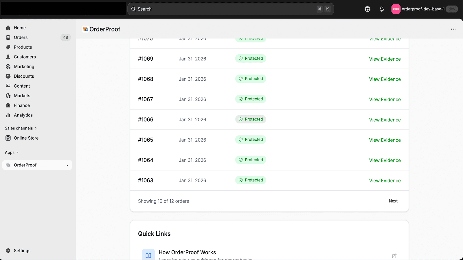 OrderProof protected orders