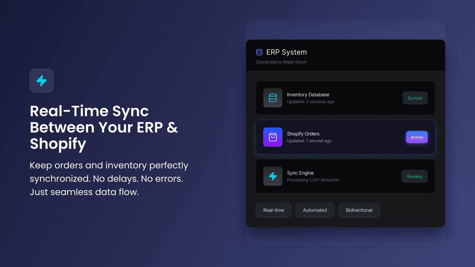 Real time synchronaization between Otech ERP to Shopify