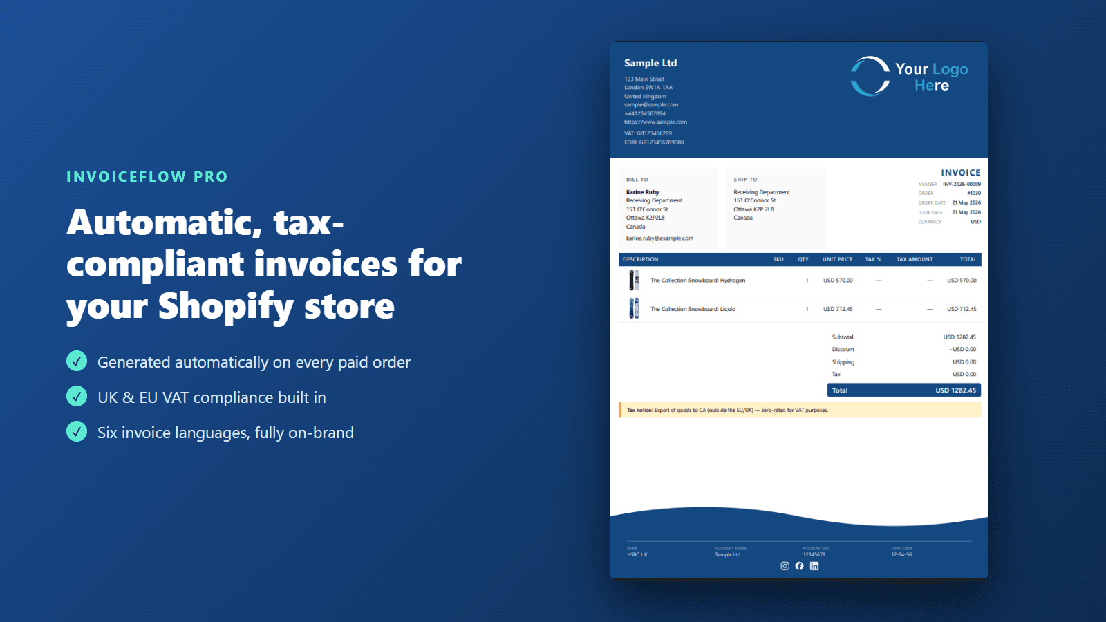 Automatic, tax-compliant invoices and credit notes