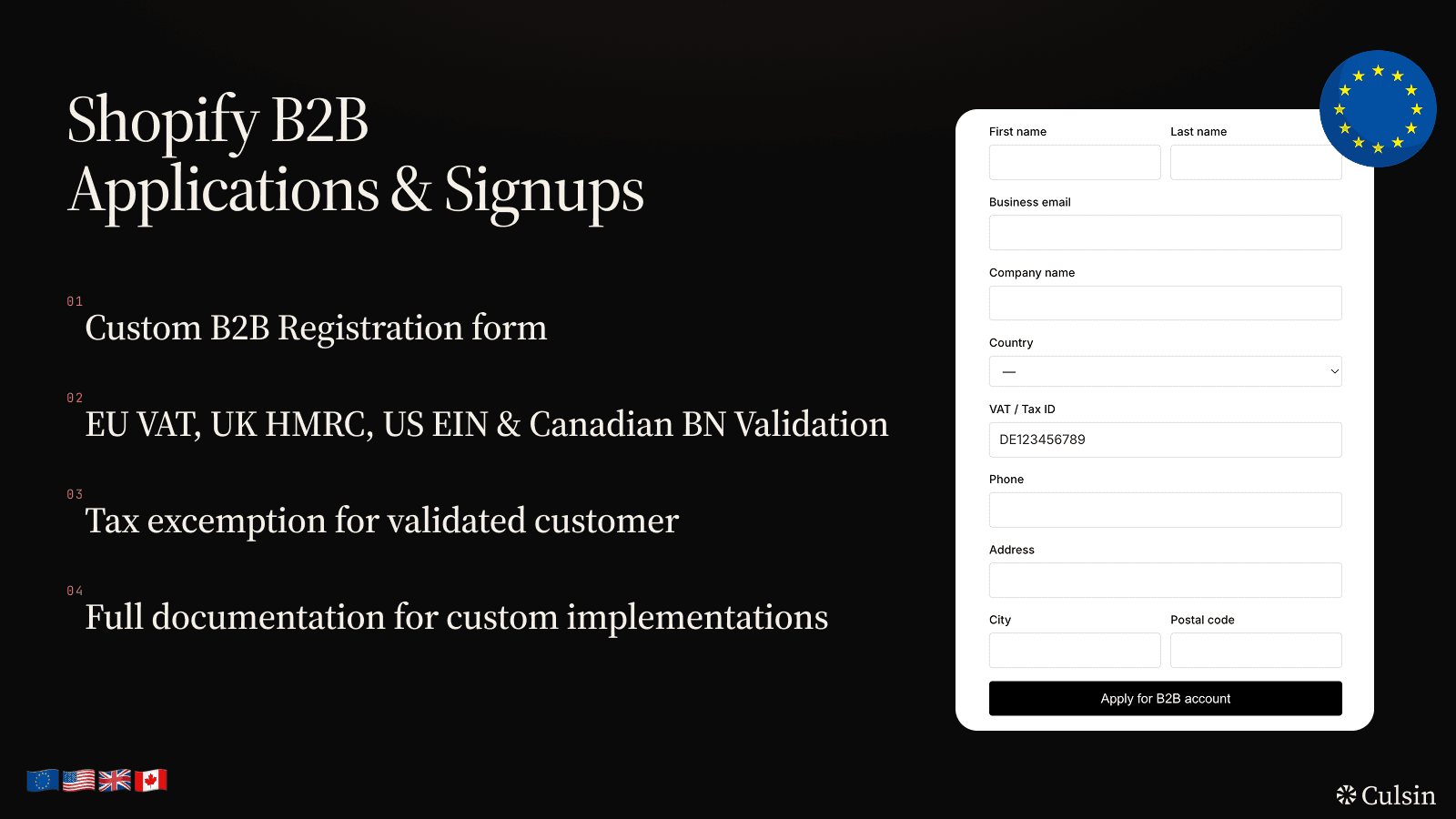 B2B Registration Form with EU VAT Validation