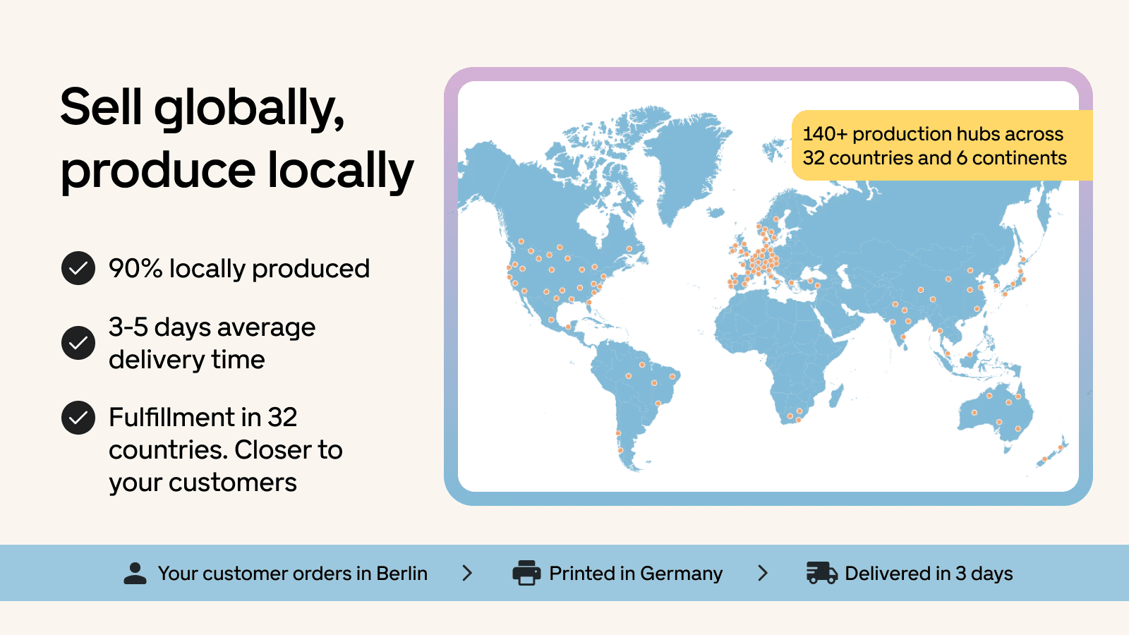 140+ production hubs across 32 countries and 6 continents