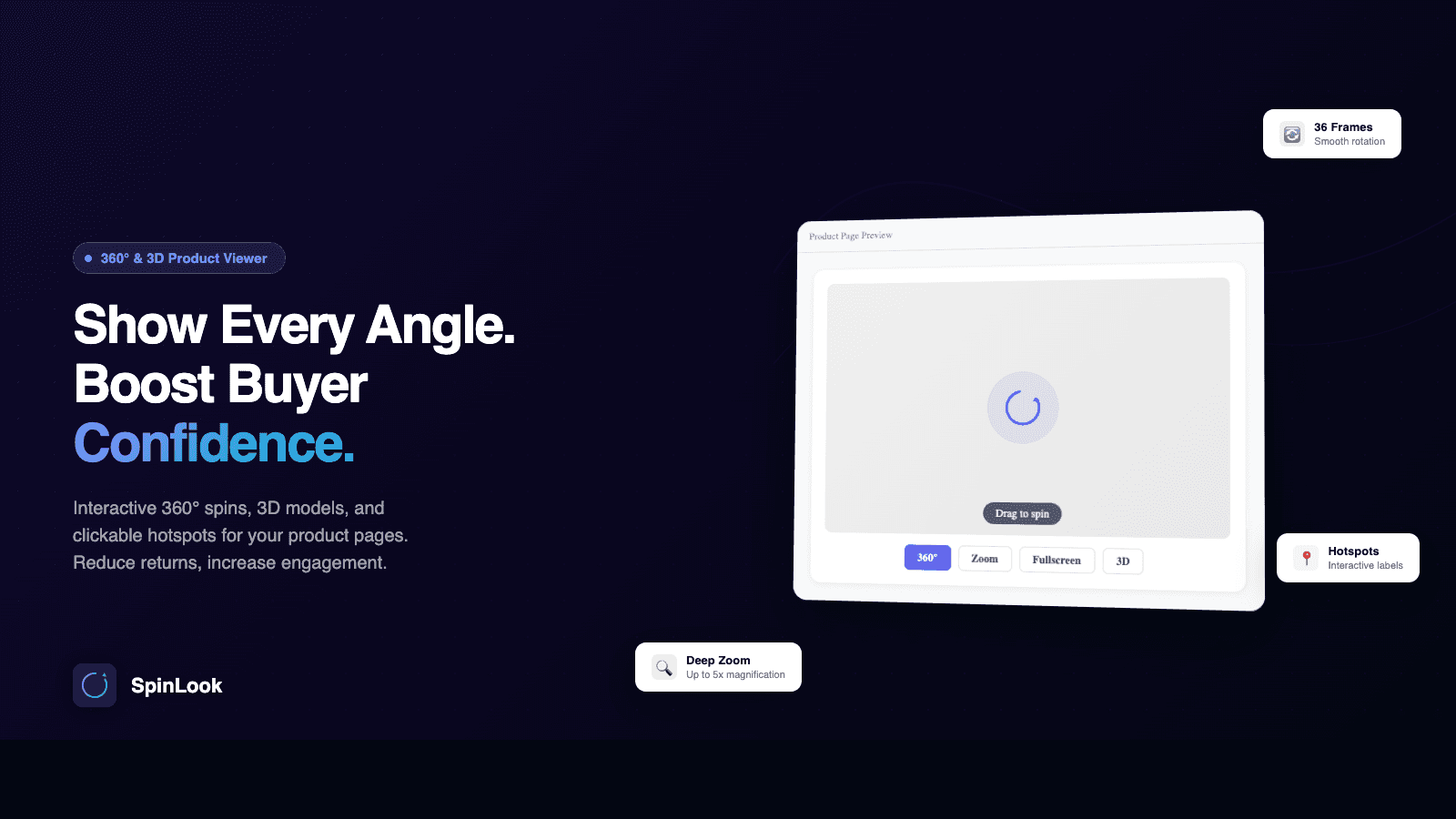 360° product spin viewer active on a product page