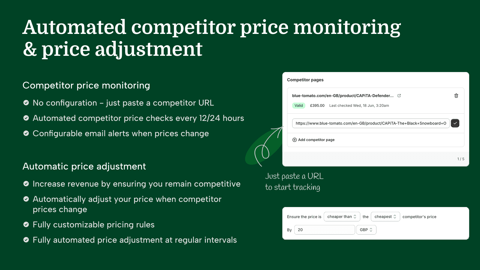 Automated competitor price monitoring and price adjustment
