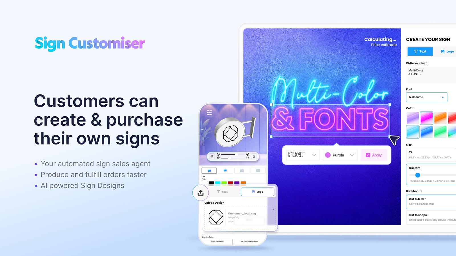 Sell Neon, acrylic, metal, 2D and 3D signs with Sign Customiser