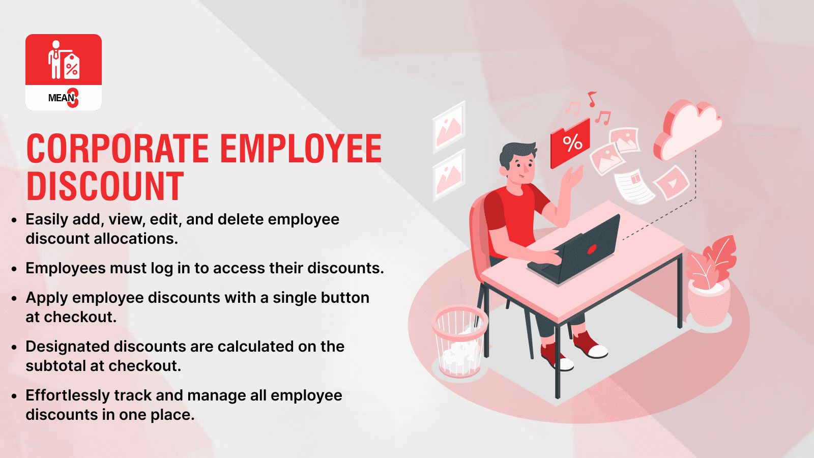 Manage employee discounts easily using Mean3 app