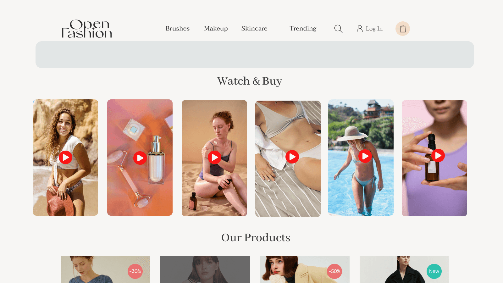 Shoppable videos in a carousel format for fashion brand website
